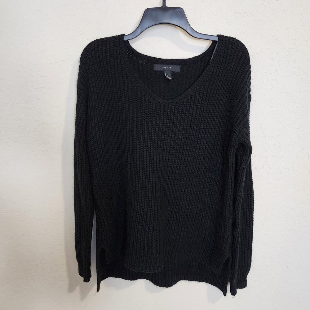 Forever 21 Black Oversized Cozy Knit Sweater Soft High-Low Hem - Small